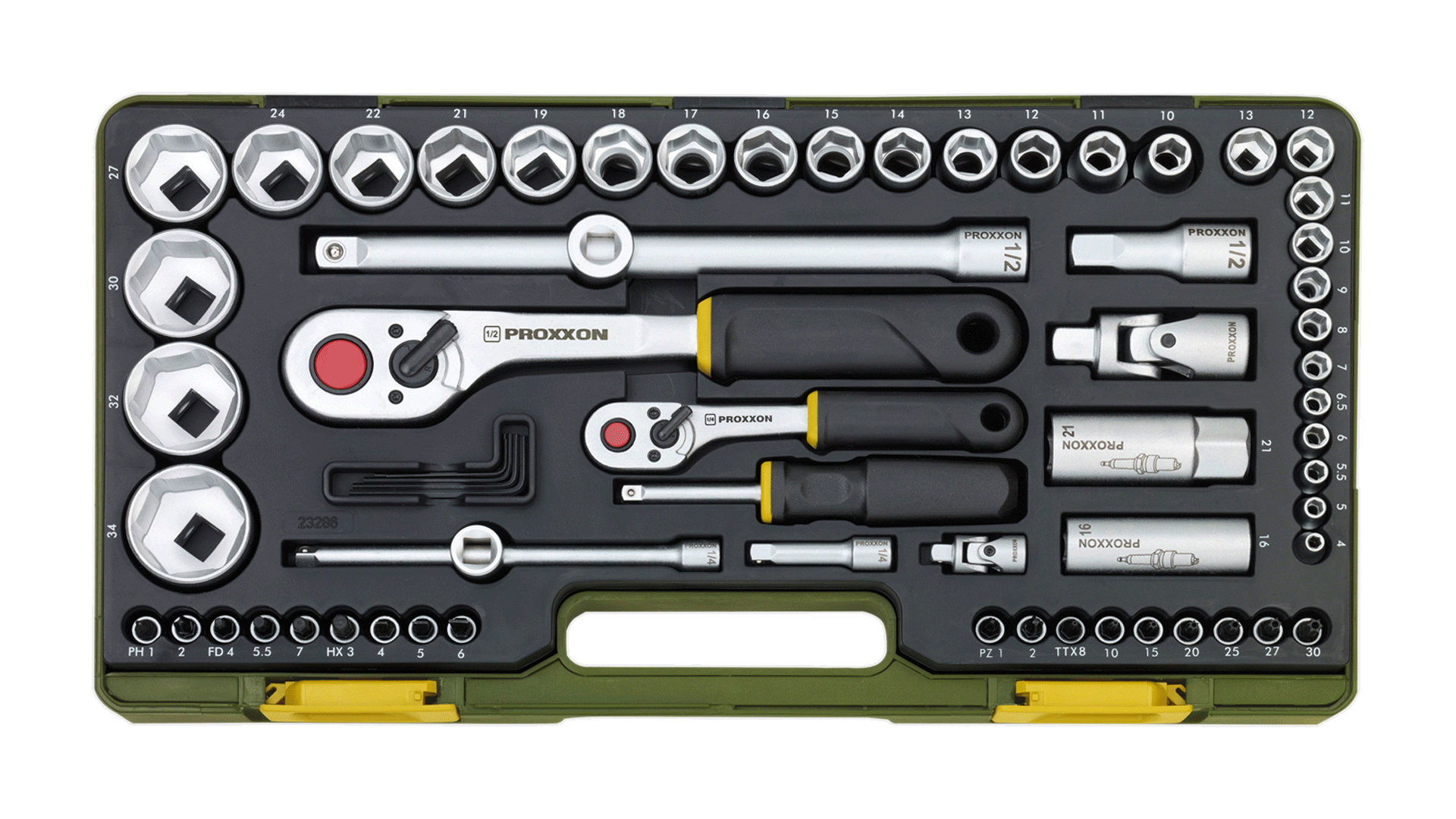PROXXON 65-kos GARNITURA NASADNIH KLJUČEV 1/4, 1/2